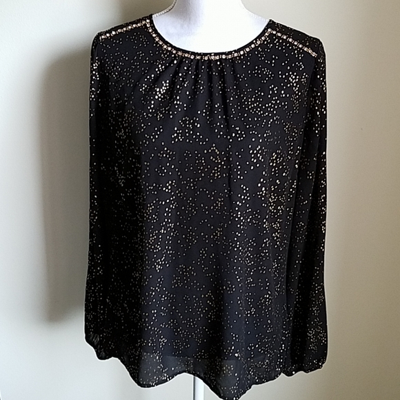 Liz Claiborne Tops - Liz Claiborne Rhinestone Trim Metallic Blouse